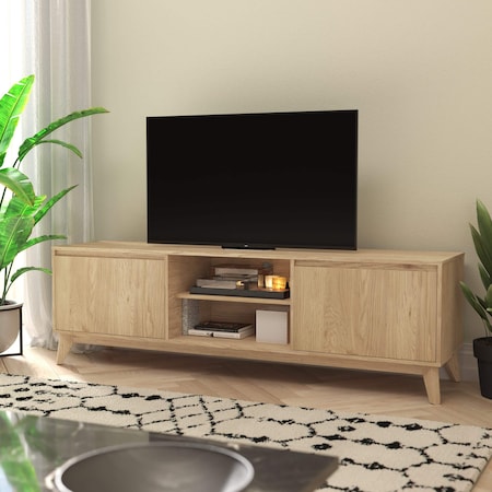 Flash Furniture Hatfield TV Stand in Light Natural for 65+ Inch TV's w/Adjust Cnter Shelf and Dual Soft Close Doors EM-TV1801-LTNAT-GG
